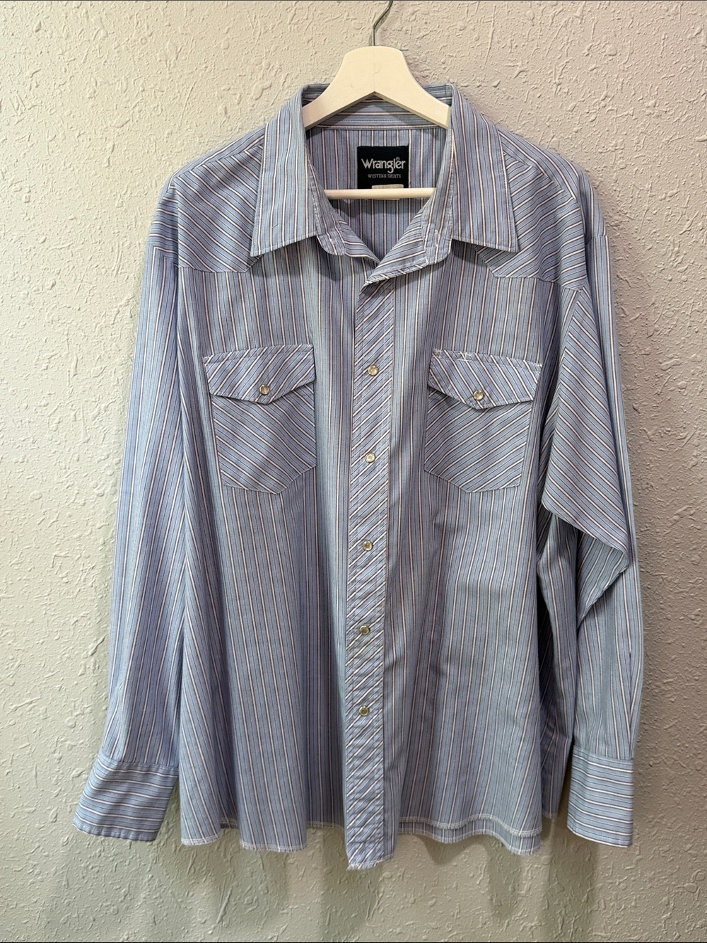 Wrangler Western Wear Men’s Blue Striped Button-Down Shirt Size XL